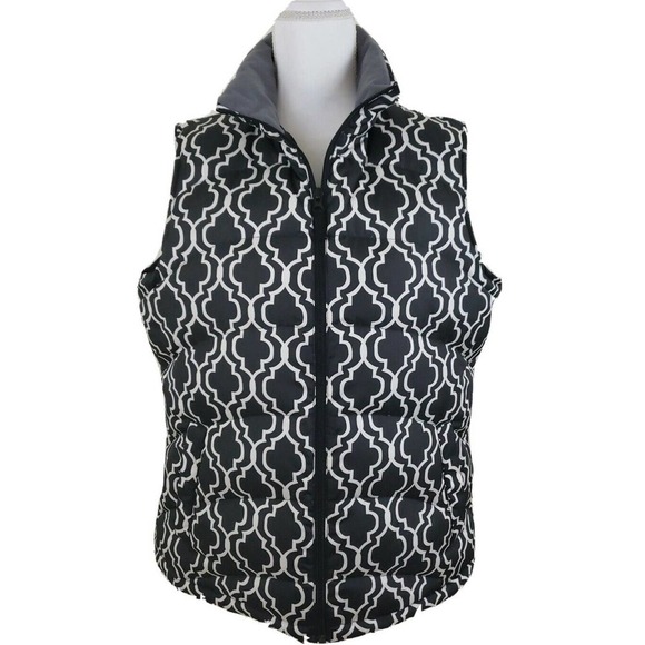 Lands' End ~Woman Size M (10-12)~ Black/White Puffer Zip-Up Front Vest. - Picture 1 of 12